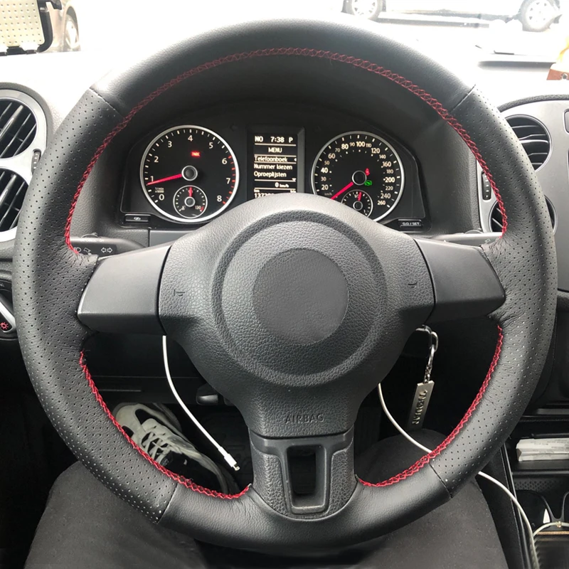 Soft Perforated Leather Cover For VW Golf 6 Jetta MK6 Polo Bora Sagitar Santana DIY Hand Sewing Steering Wheel Cover Trim