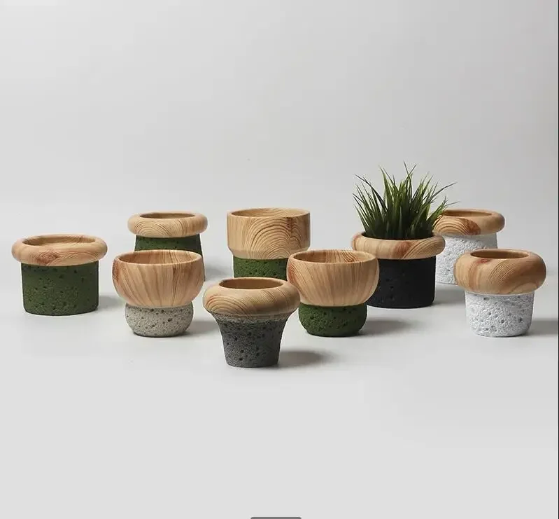 

Wood Grain Cement Flower Pot Plant Pots Succulent Bonsai Landscaping Gardening Supplies Garden Planters Flowerpot