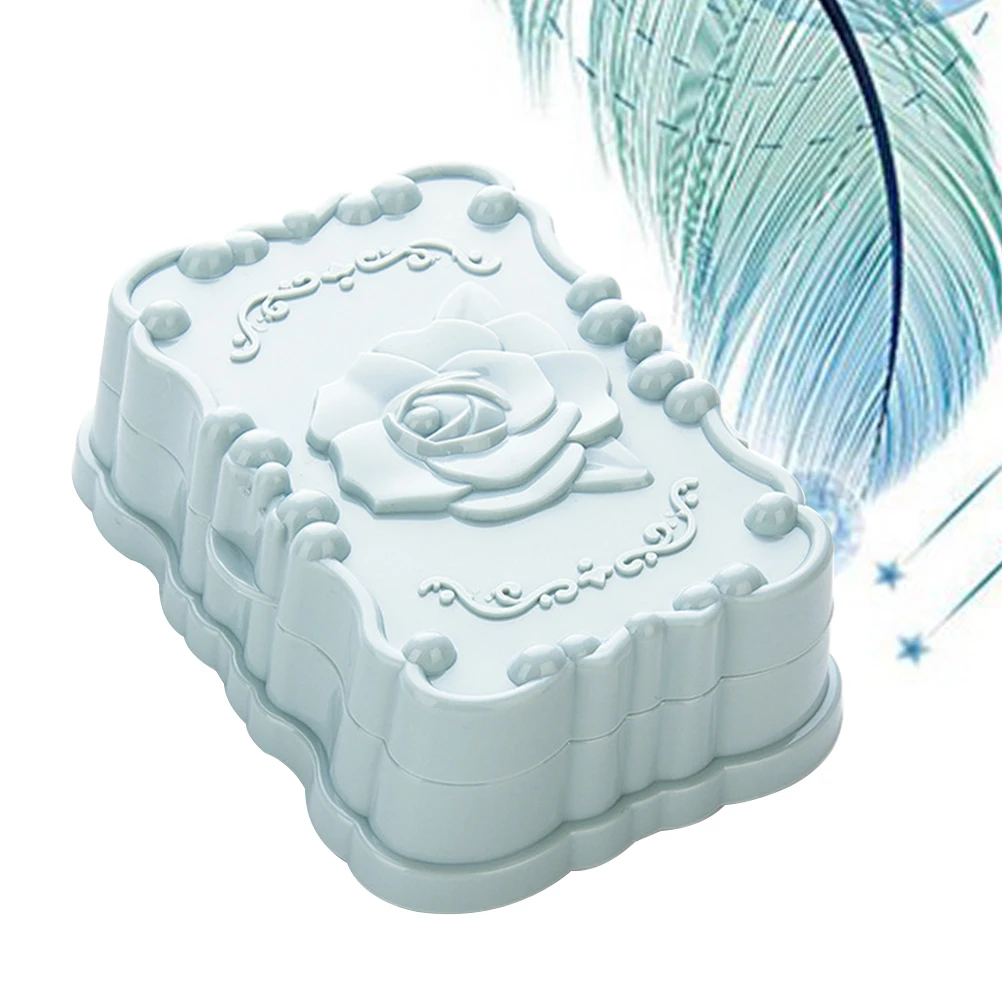 Waterproof Soap Box Sky-Blue Plastic Rose Pattern Drain Rack Storage Container For Bathroom Home Hotel Use Soap Saver