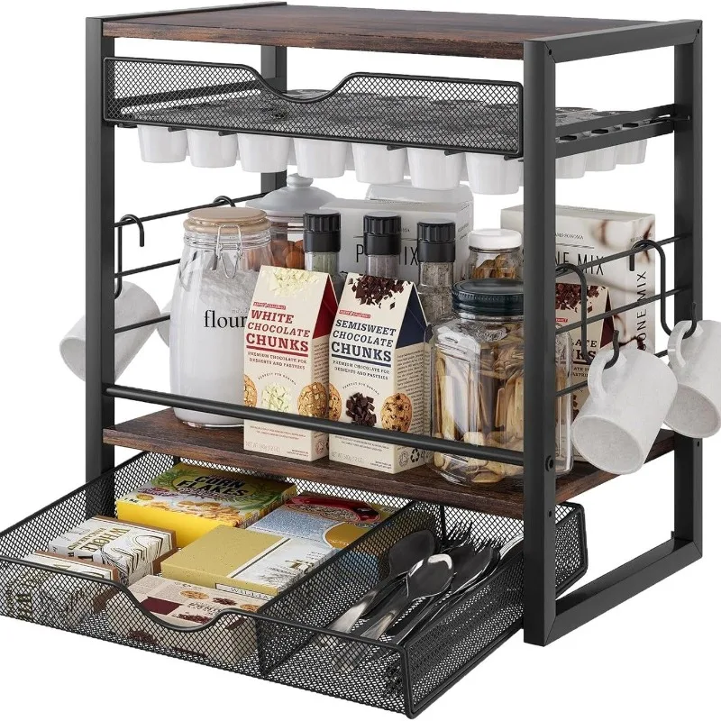 Light luxury coffee cup holder tray, multi-layer snack seasoning storage rack