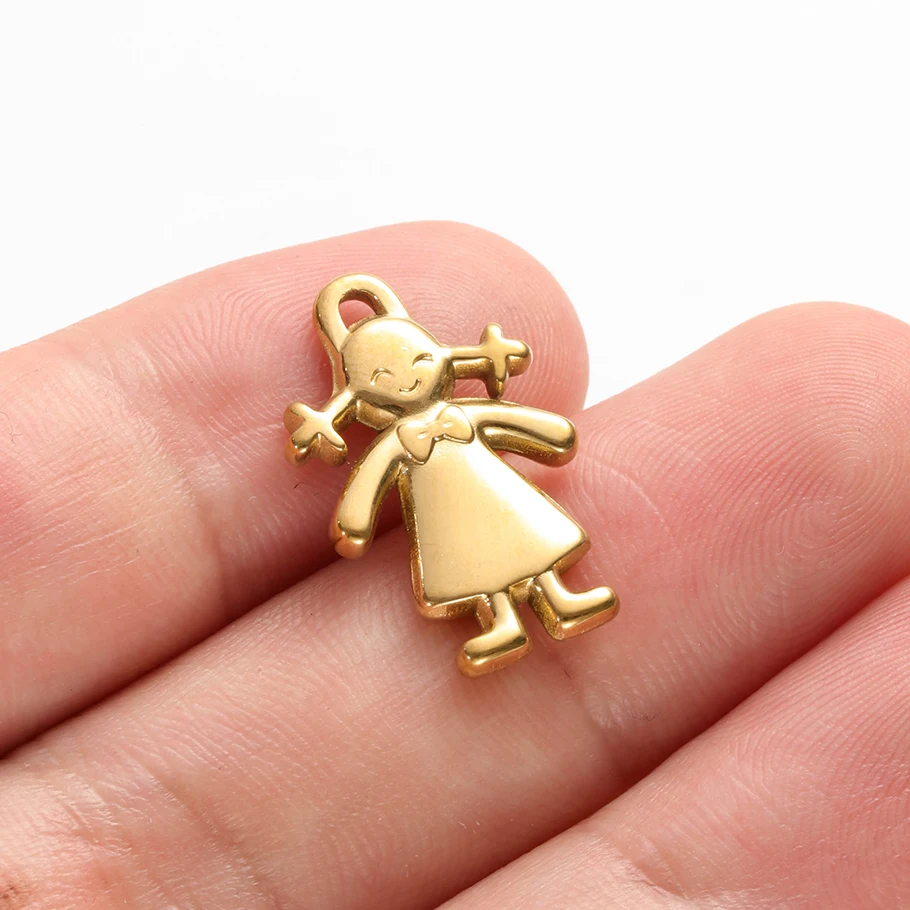 5 Stück Glücksbringer-Anhänger aus Edelstahl mit Mädchen, Stern und Schleife für die Schmuckherstellung, niedliche Anhänger für Halsketten und Armbänder – Detail 19