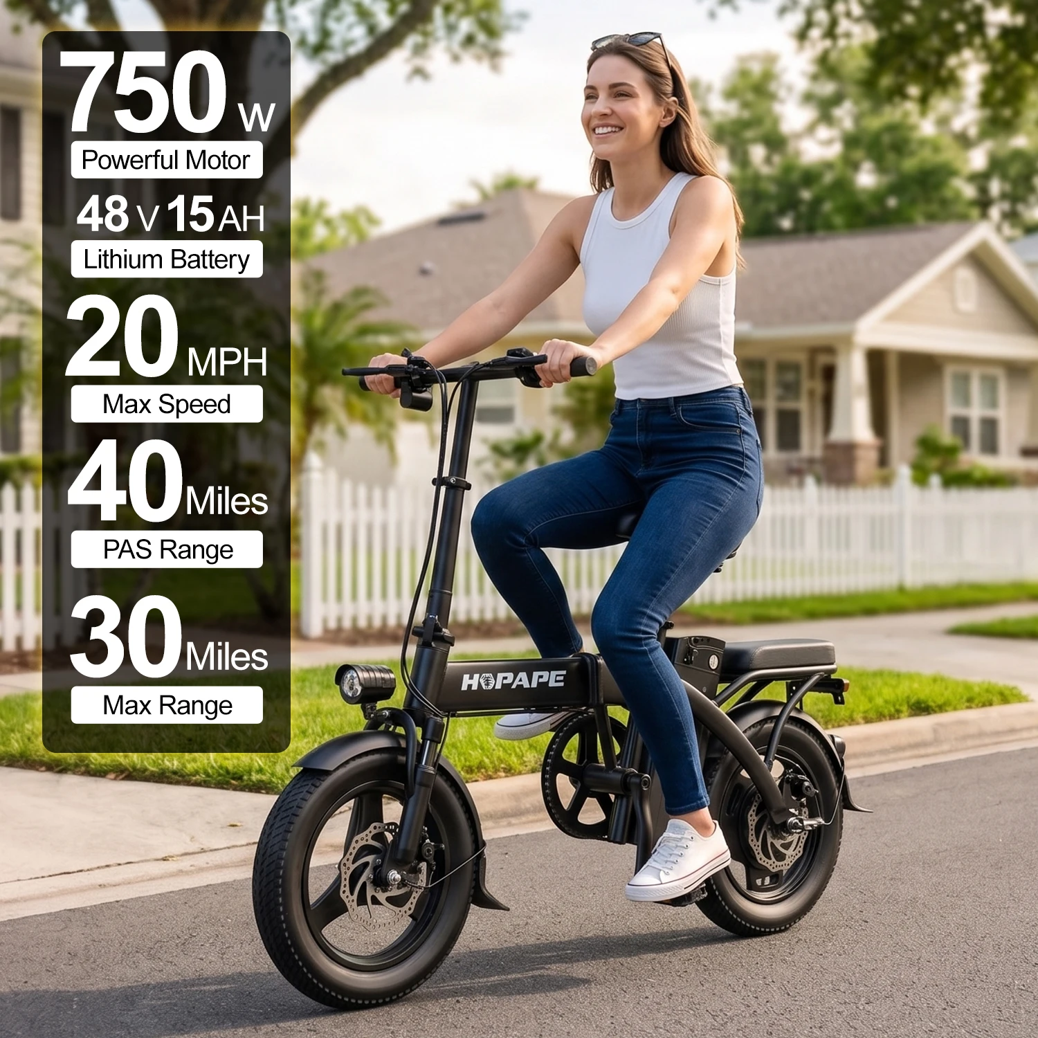 Folding Electric Bike for Adults, 750W Peak Motor 48V 15Ah Removable Battery E Bike, 30 Miles Range 20MPH Max Speed Foldable Ebike, Compact Fold Electric Bicycle for Commute Outdoor Exercise view 2