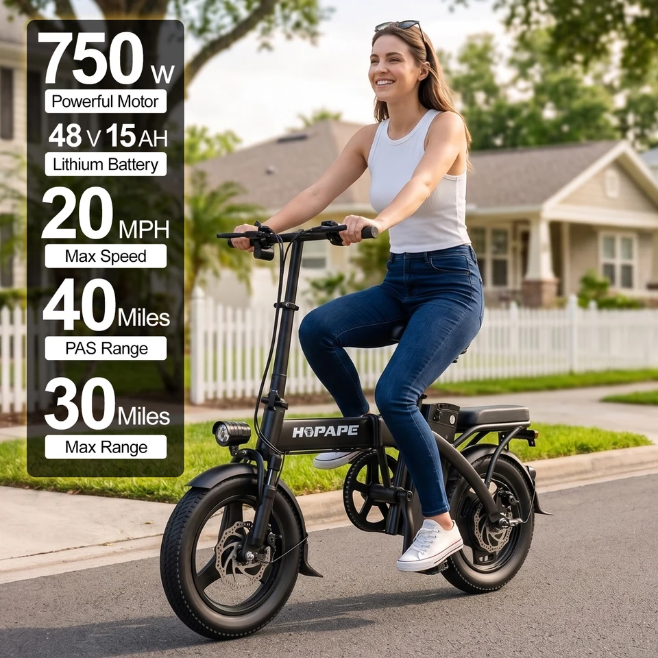 Folding Electric Bike for Adults, 750W Peak Motor 48V 15Ah Removable Battery E Bike, 30 Miles Range 20MPH Max Speed Foldable Ebike, Compact Fold Electric Bicycle for Commute Outdoor Exercise image 2