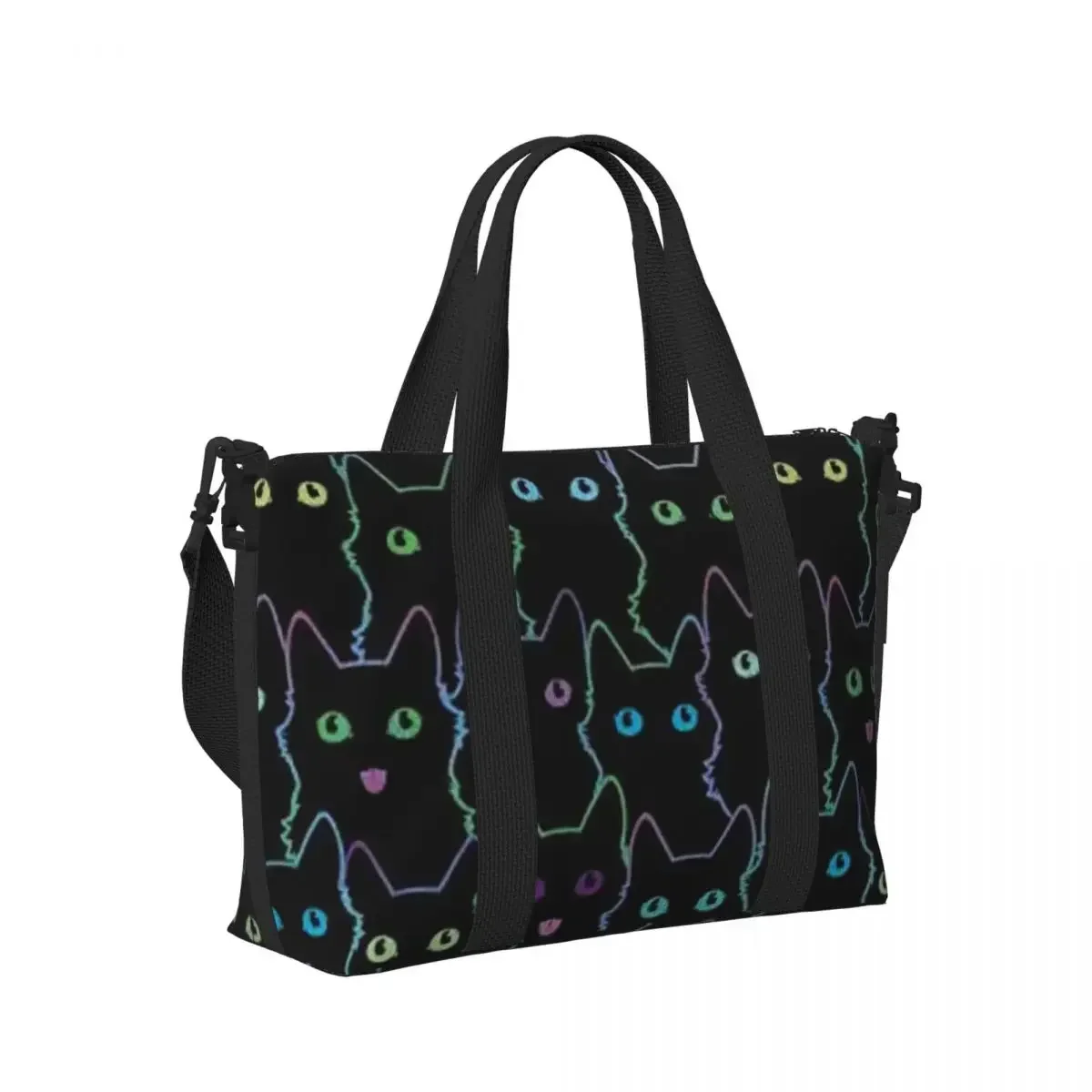 

Black Cats Animal Pet Golden Eyes Beach Travel Bag Tote Bags for Gym Sport Women Shopping Duffle Shoulder Bag