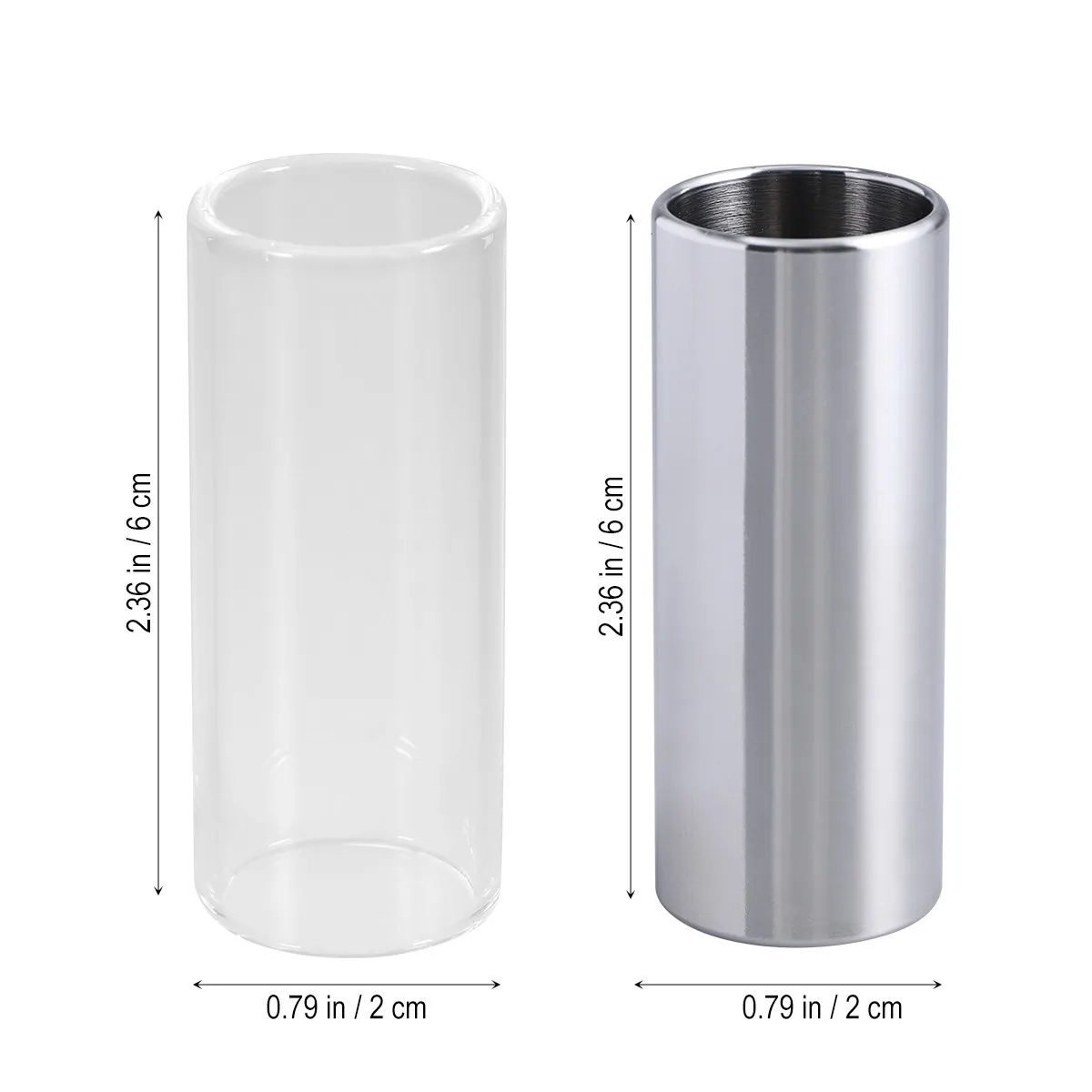 4Pcs Guitar Slide Medium Bottleneck Set Glass and Stainless Steel Transparent Silver Accentuate Harmonics Sustain Bright Clear