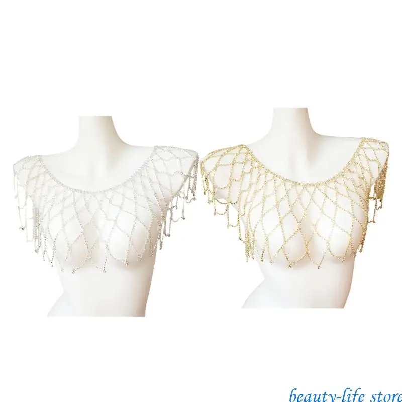 

Stylish Openwork Shoulder Chain Rhinestones Shawl Wrap For Female Formal Occasion 517D
