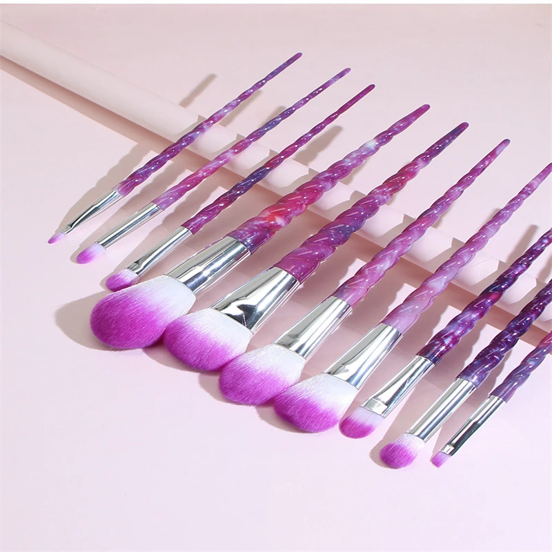 10pcs/set Spiral handle flexible skin-friendly Brilliant in color strong grasping powder makeup brush with support customized