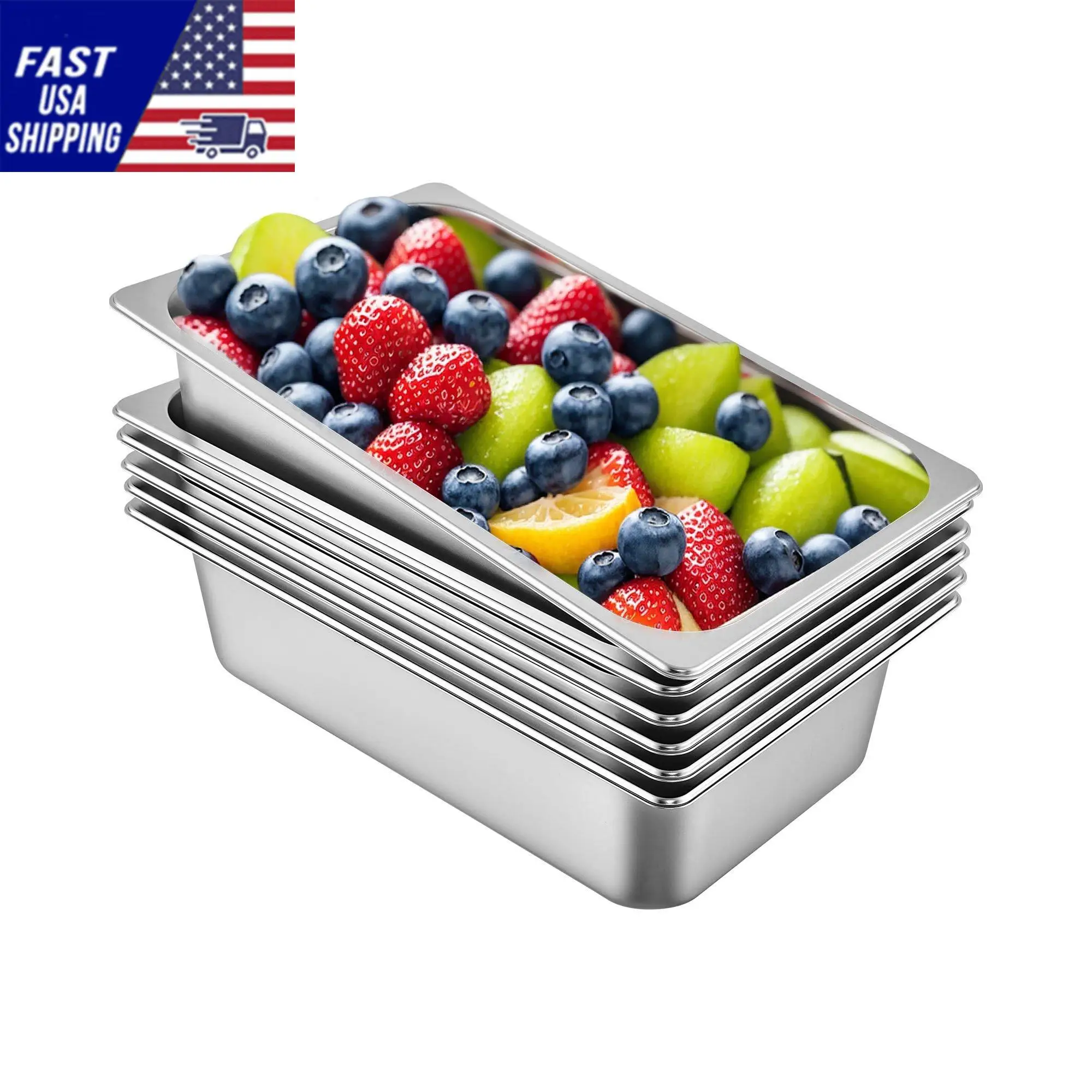 6 Pack Steam Table Pans 20.9 x 12.8 x 5.9 Inch Deep Steam Table Pan Full Size 20.5L Deep Food Container Stainless Steel Oven