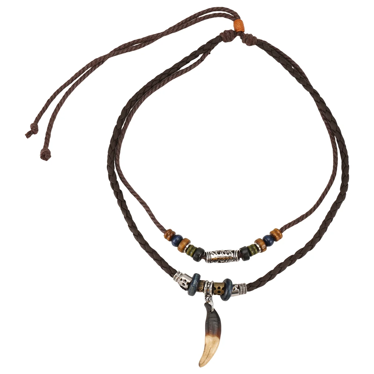 ABQR Leather Necklace for Women and Men Vintage Bohemian Style Ethnic Beads Choker Braided Adjustable Double Layers