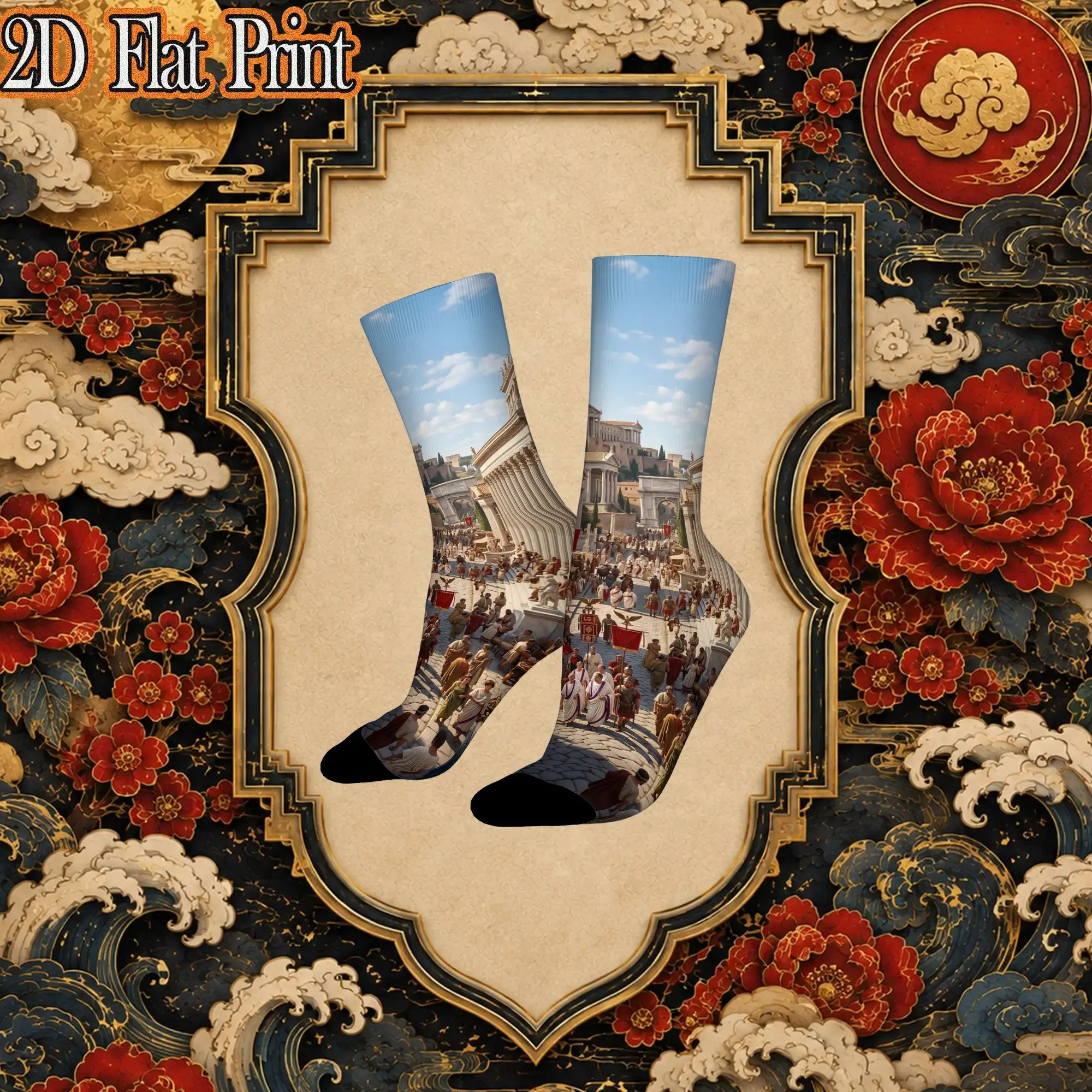 Vintage Ancient City Scene Print Funny Men's compression Socks Unisex items Crew Sock Cycling socks