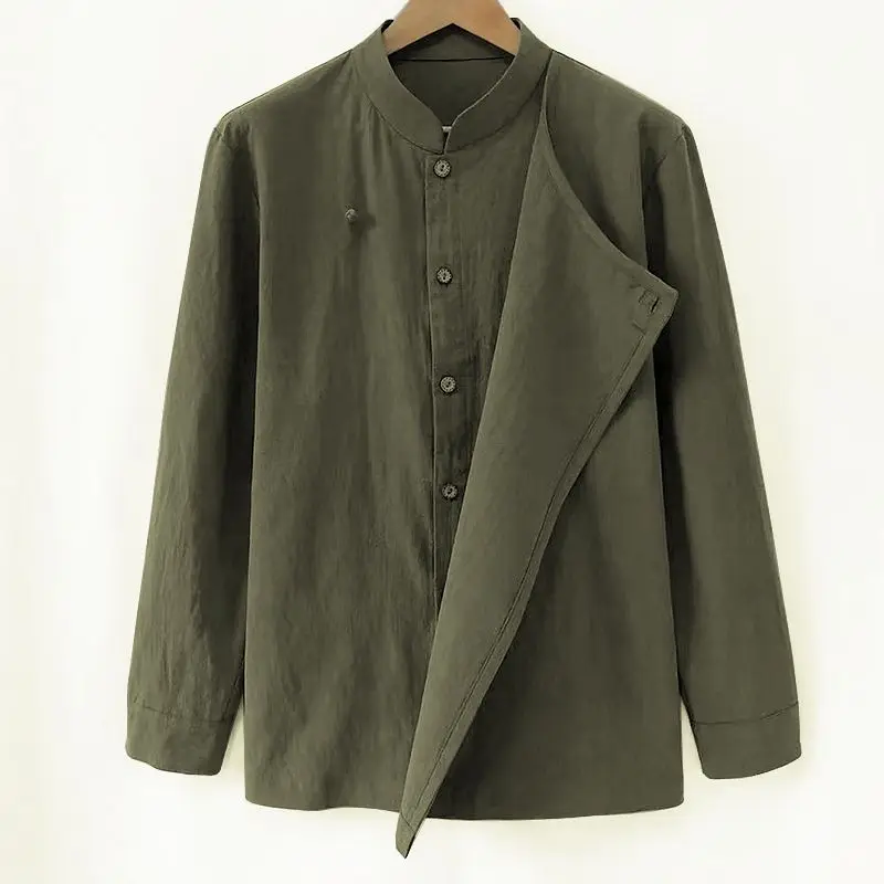 2025 봄/가을 신상 여성 린넨 셔츠 루즈핏 스탠드 칼라 오버사이즈 셔츠 탑