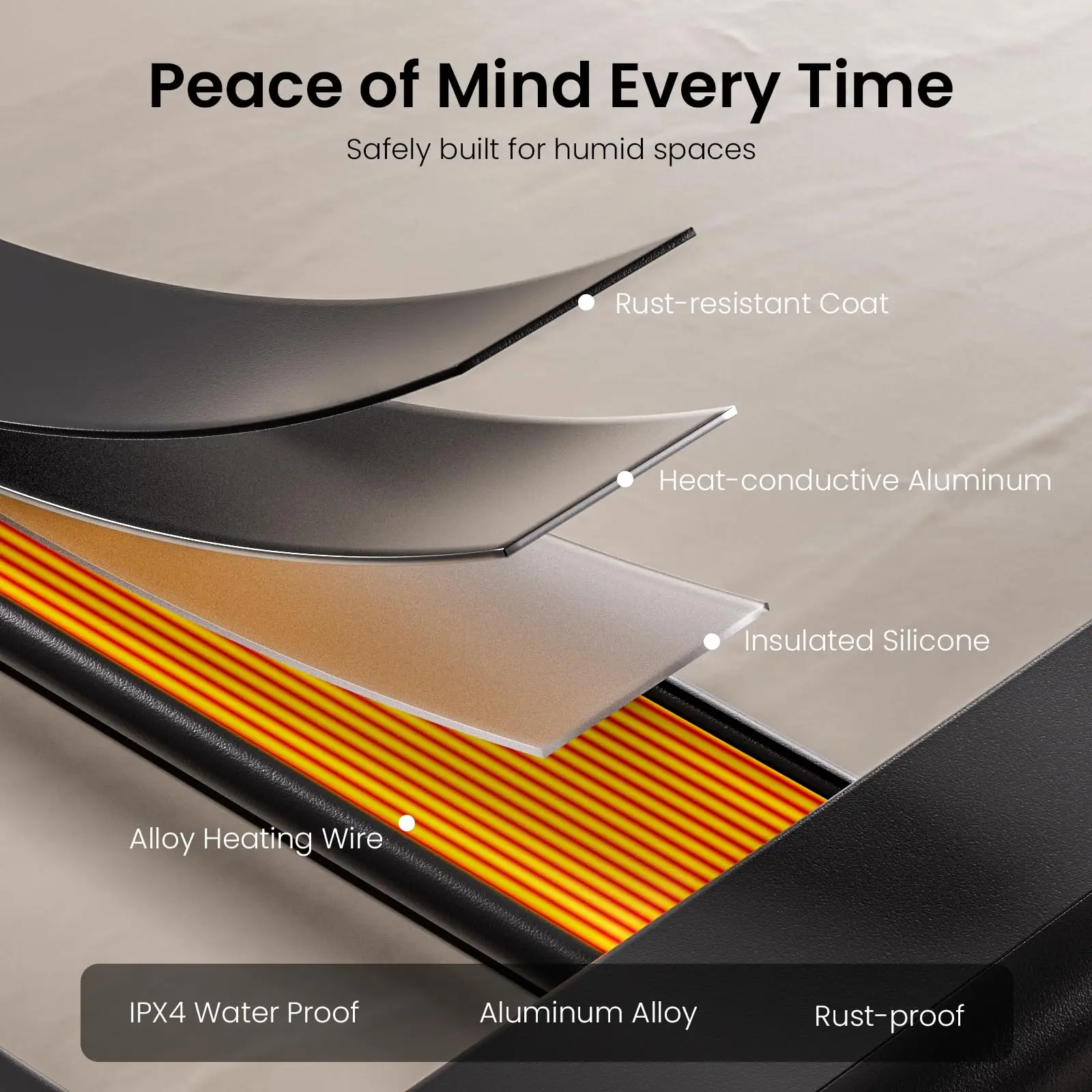 Space Aluminum Wall-mounted Bathroom Towel Warmer / Electric Towel Drying Rack with Timer and Temperature Control