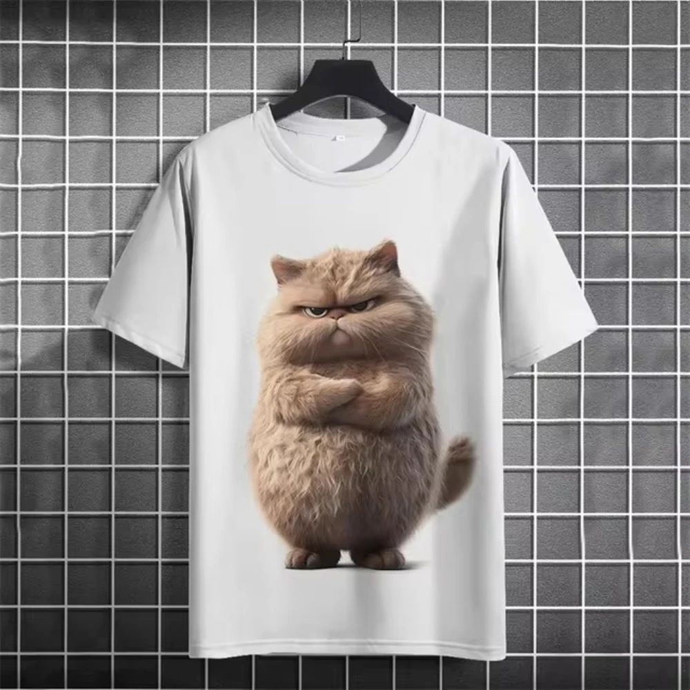 3D Printed Funny Animal T-Shirt Men\'s Cute Cat Pattern T Shirts Casual Loose Streetwear Short Sle