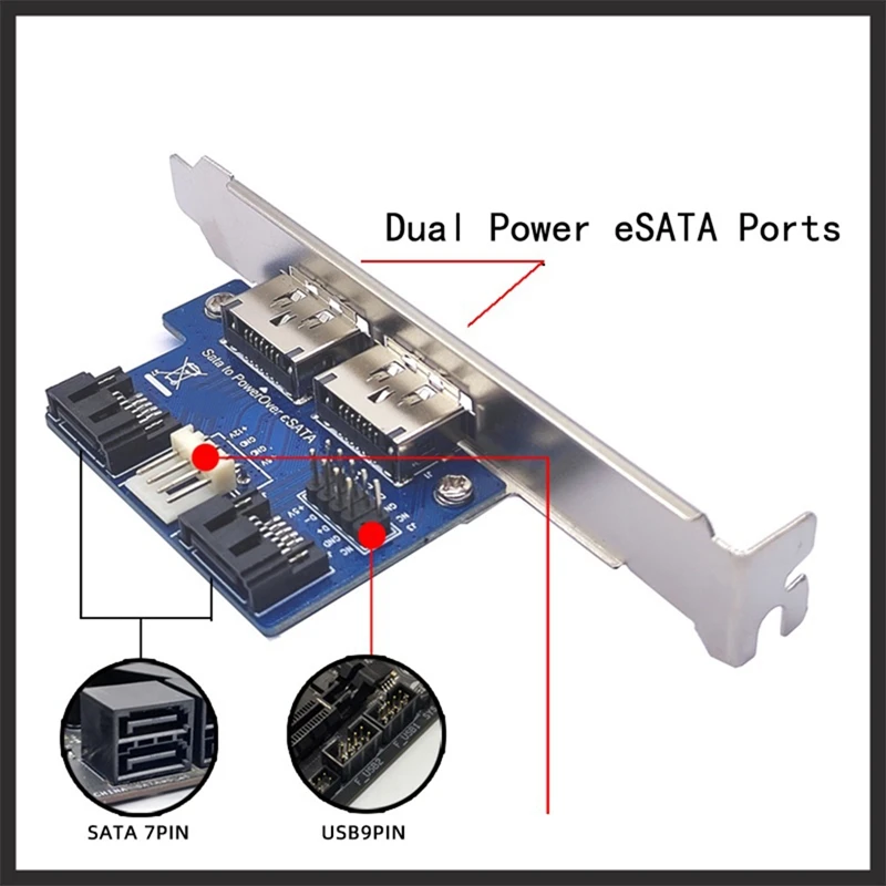 Desktop Computer Dual Port SATA To Power ESATA Esatap 9Pin To USB 2.0 Converter Expansion Rear Bracket Card