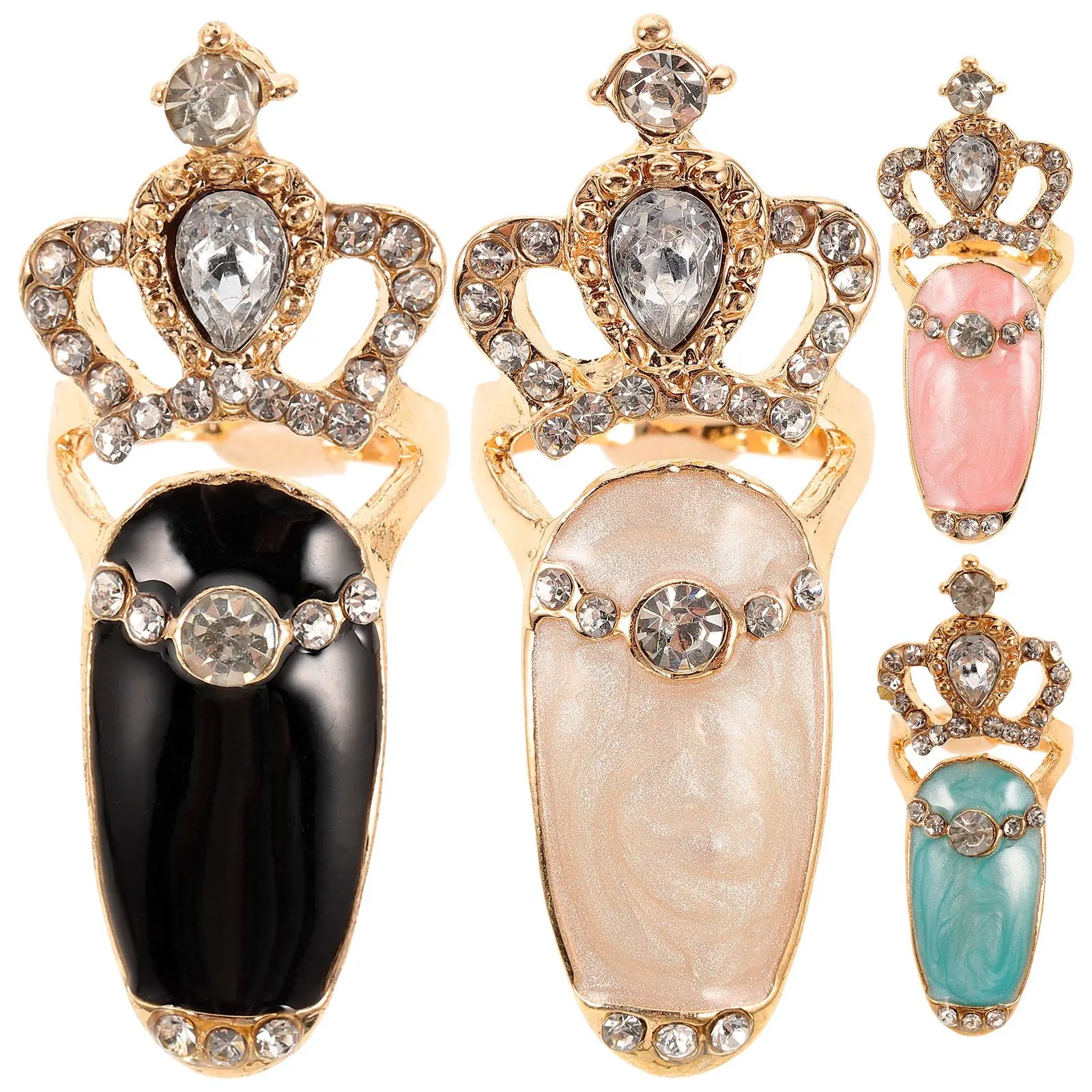 

4Pcs Crown Ring Set White Blue Rhinestone Decoration Nail Accessories for Party Nail Decoration Banquet
