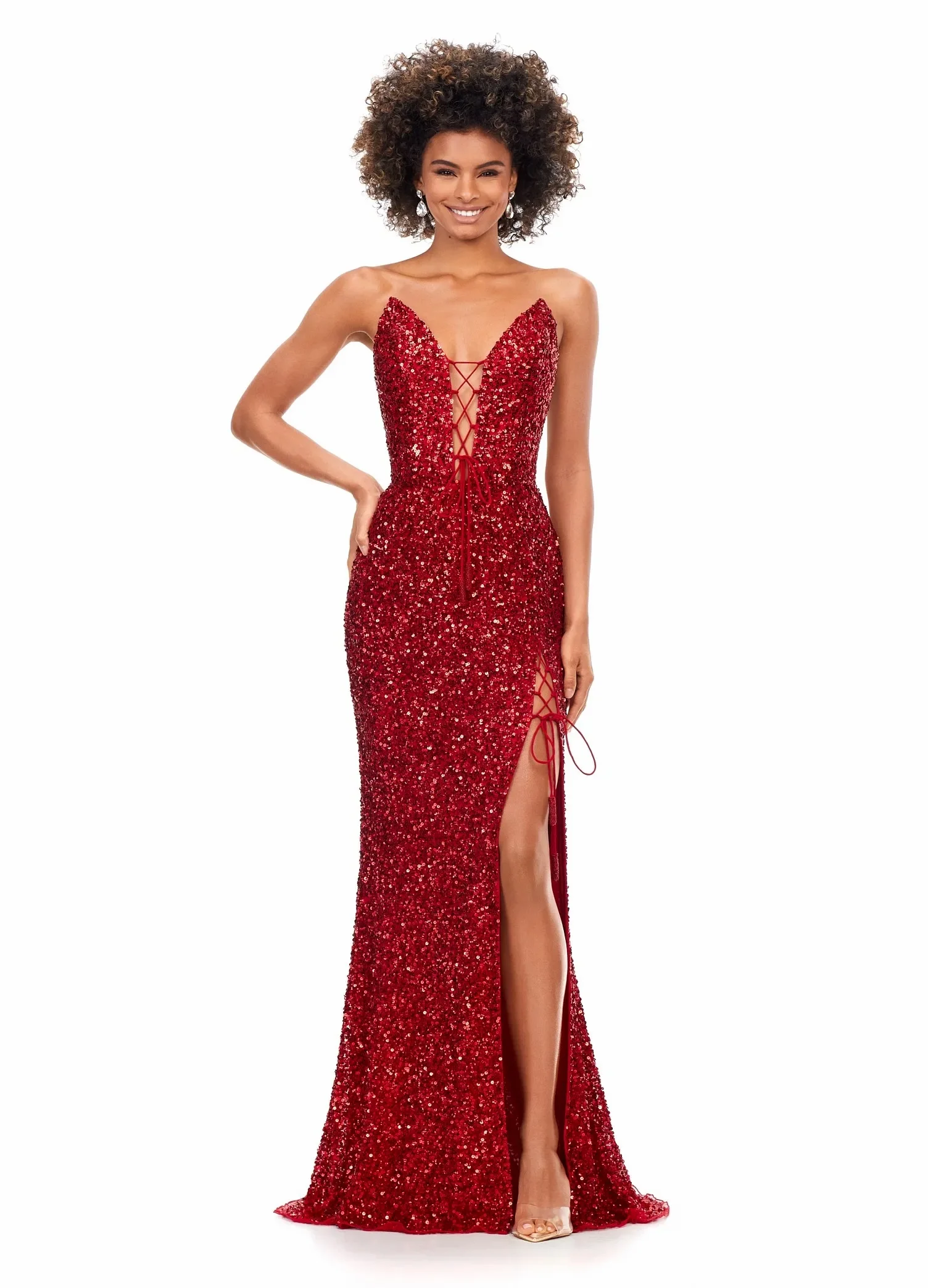 فستان حفلة موسيقية نسائي ذهبي مطرز لامع على شكل حرف V فستان حورية البحر للحفلات مثير بفتحة عالية ثوب مسائي Vestdos De Fiesta مخصص