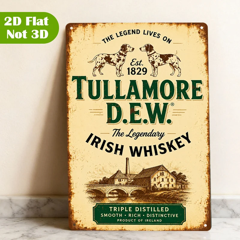 1pc Irish Whiskey Aluminum Signs, Vintage DistilleryMetal Plate Wall Art Print, Tullamore D.E.W. Plate Sign, Rustic HeritageAlum