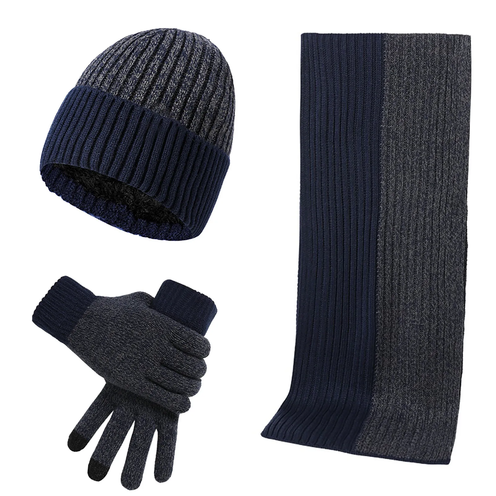 

Autumn Winter Fashion For Men Women Simple Thickening Hat Gloves Set 3 Pcs/set Unisex New Double-sided Color Matching Scarf