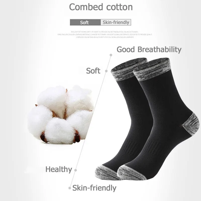 5 Pair Winter Men Socks Cotton Black Leisure Business Long Socks Walking Running Hiking Thermal Socks For Male Plus Size