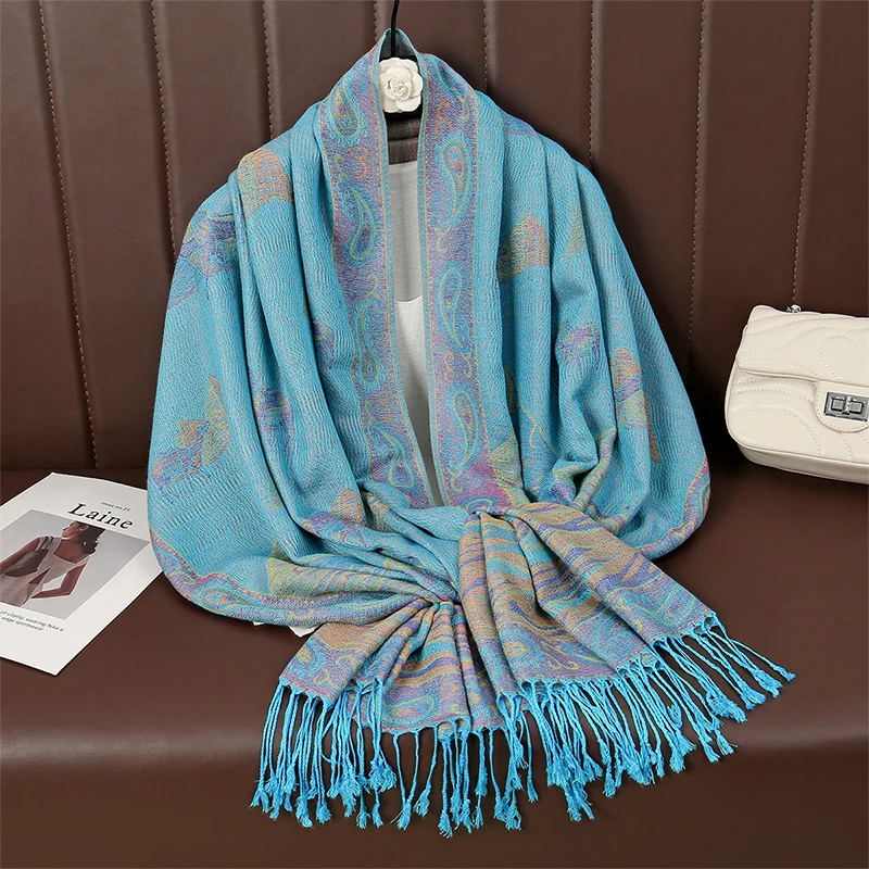 

Paisley Pashmina Shawl Scarf Women Jacquard Cashew Printed Scarves Flowers Borders Female Tassel Blanket Wraps Ethnic Shawls