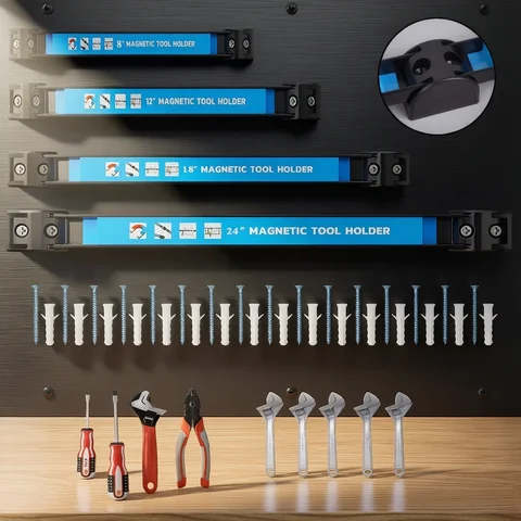 8,12,18,24 인치 자기 도구 홀더 헤비 듀티 도구 바, 워크샵 차고 홈을위한 공간 절약형 금속 주최자 랙 도구
