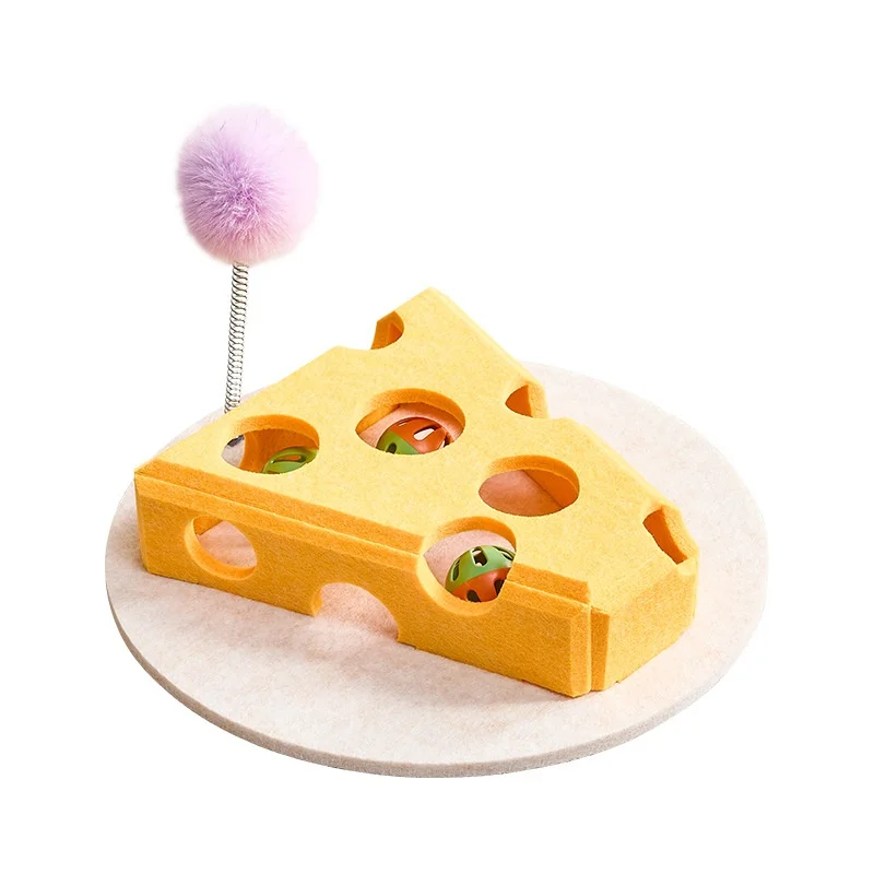 

Creative Eco-Friendly Felt Cheese Cat Toy Modern Self-Entertainment Gadget with Bell Ball and Kitten Toy Box