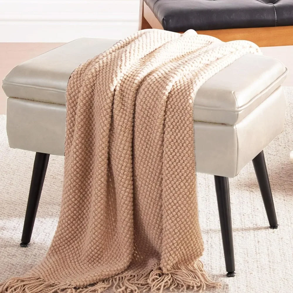

Storage Ottoman Upholstered Stool with Padded Seat, Tufted Vanity Stool with Metal Legs, Accent Stool, Faux Leather, Ivory