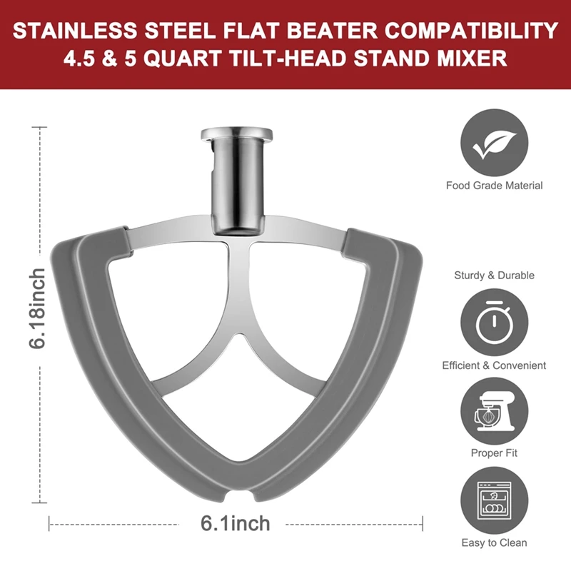 Y26A New 4.5-5 Quart Flex Edge Beater For Kitchenaid Mixer, Flexible And Durable Silicone Edged Paddle Attachment