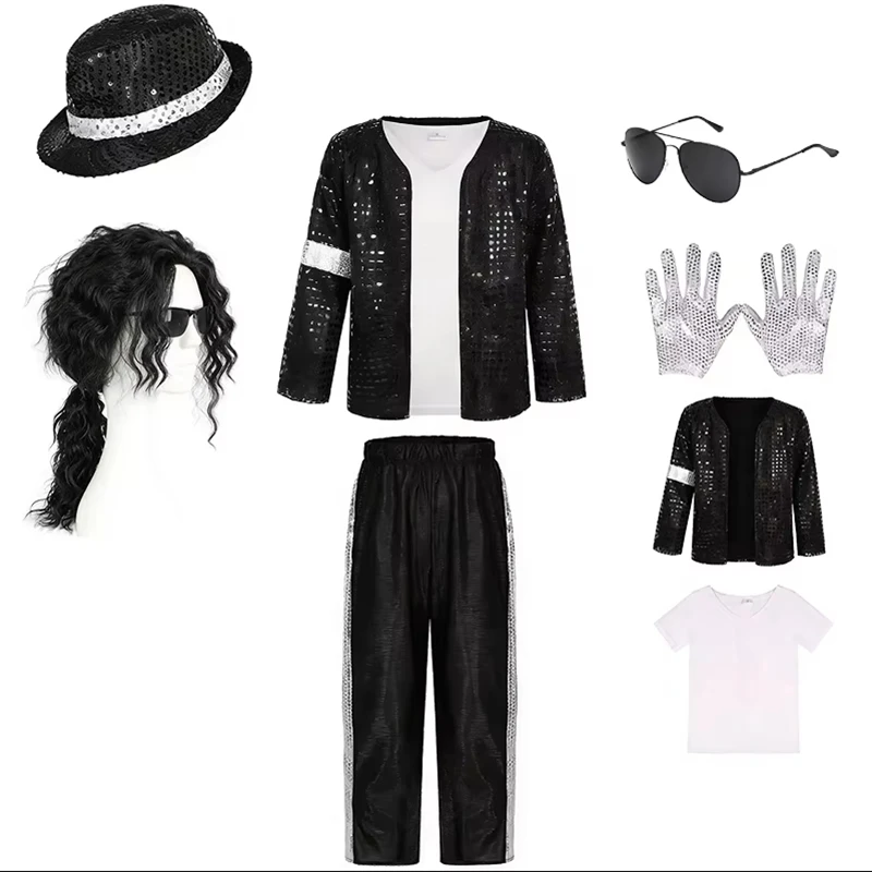 Michael Jackson Kids Clothes Halloween Cosplay Birthday Party Dance Performance Children\'s Costume Pop Star Boys Girls Outfits