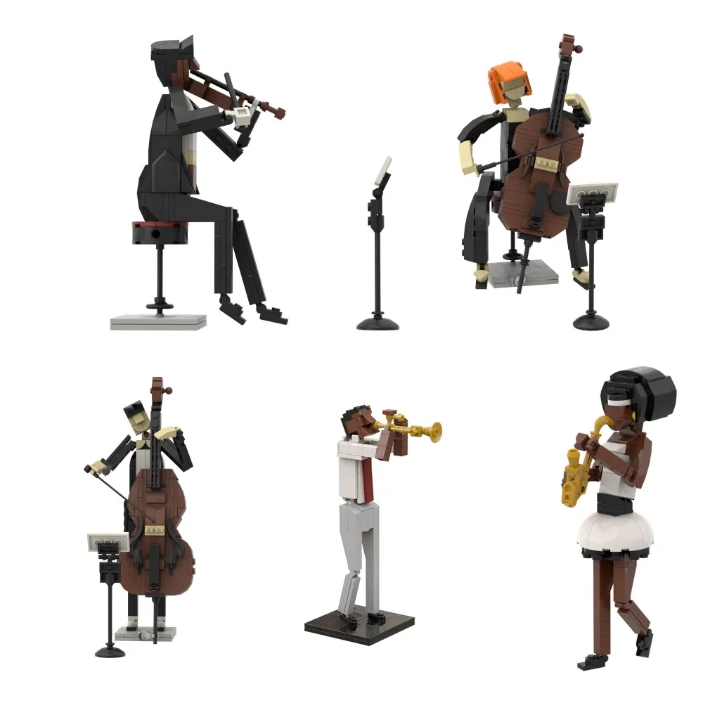 MOC Music Performance Saxophone Girl MOC 21334 Custom Built Guitar Violinist Special Display stand Building Blocks Guitar Toy