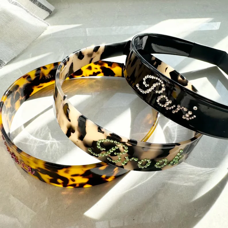 

Personalized Rhinestone Headband, Custom Name Headband, Tortoiseshell Headband With Text, Bridesmaid Gift Sparkly Hair Accessory