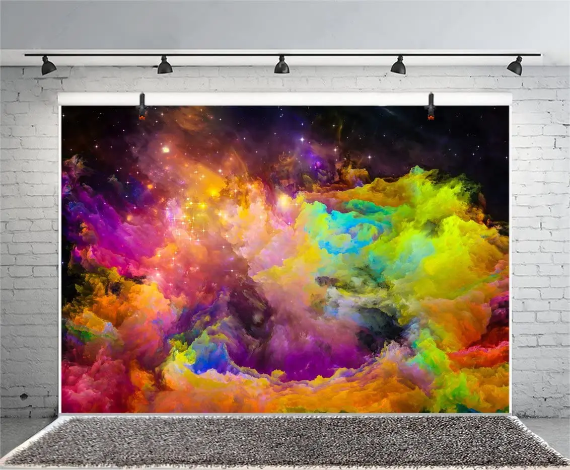 

Abstract Nebula Backdrop Colorful Outer Space Cloudscape Universe Planet Moon Earth Bokeh Halo Photo Background Room Decor