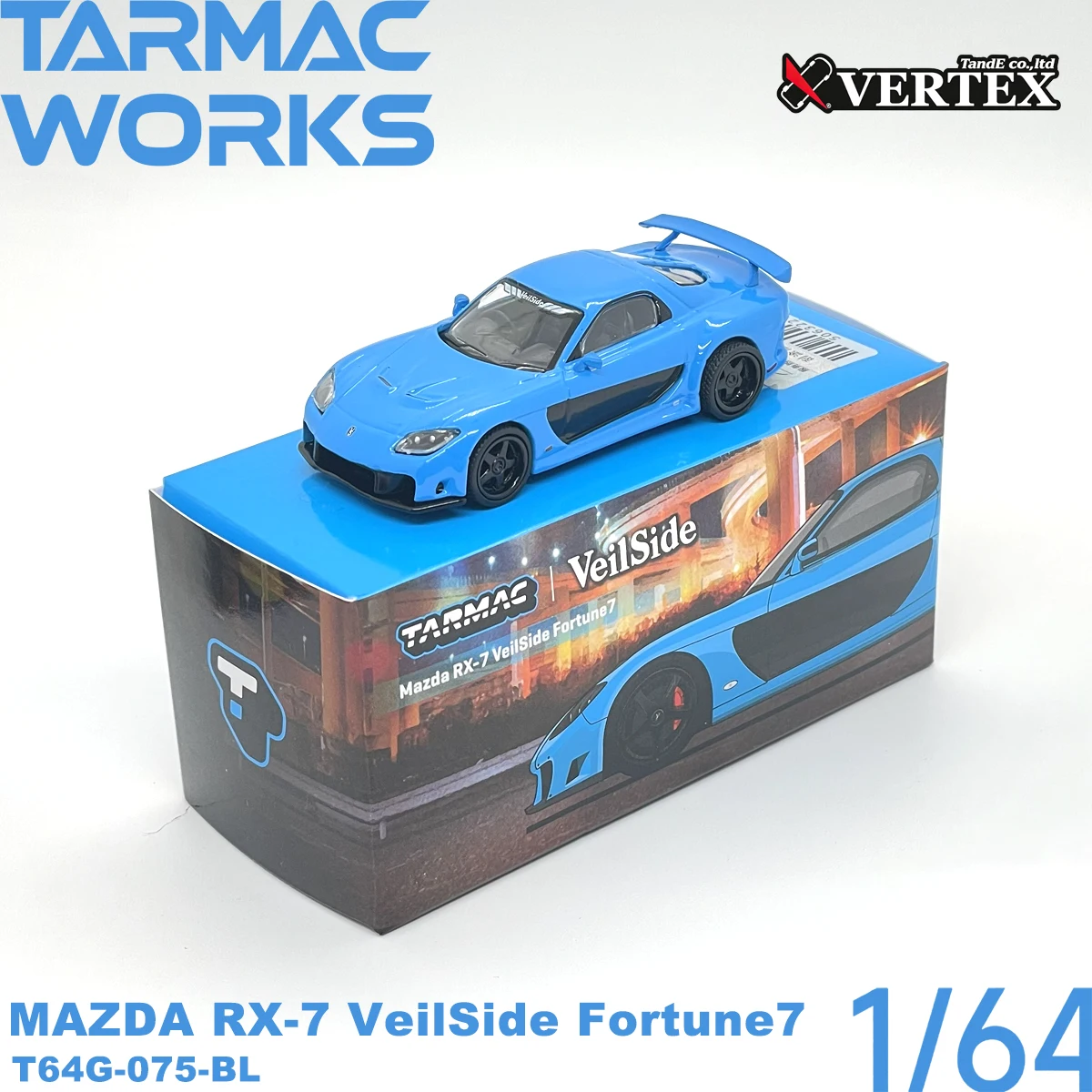 TARMAC WORKS 1:64 T64G‑075-BL/T64G-075-GY RX‑7 VeilSide Fortune7 Diecast Model LHD Wide Body Real Rubber Tires In Stock image 4
