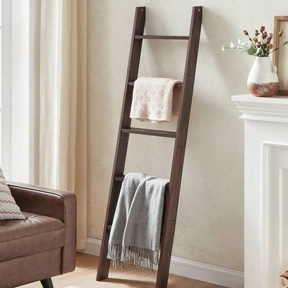 VASAGLE 5-Tier Ladder Rack Farmhouse Style Living Room Decorative Blanket Storage Shelf for Home Organization