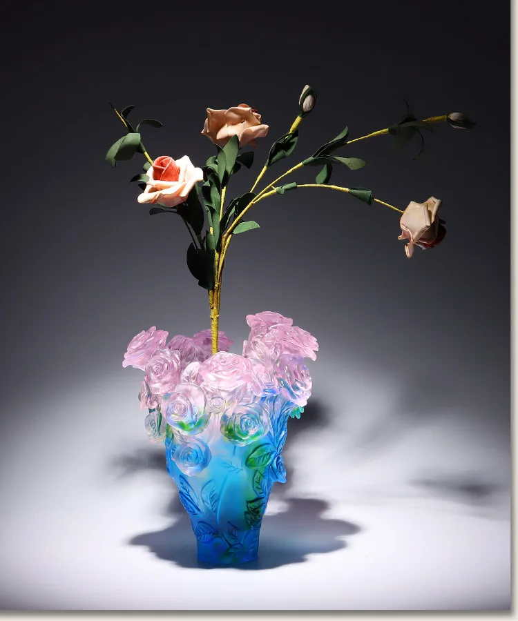 HYS rose vase glazed handicraft ornament, living room dining table decoration, insertion and dried flower storage
