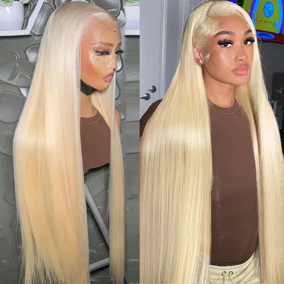 Blonde 613 13x6 HD Lace Forehead Wig 13x4 Glueless Human Hair Wig Straight Pre-Bleached Brazilian 30 Inch 150 Density