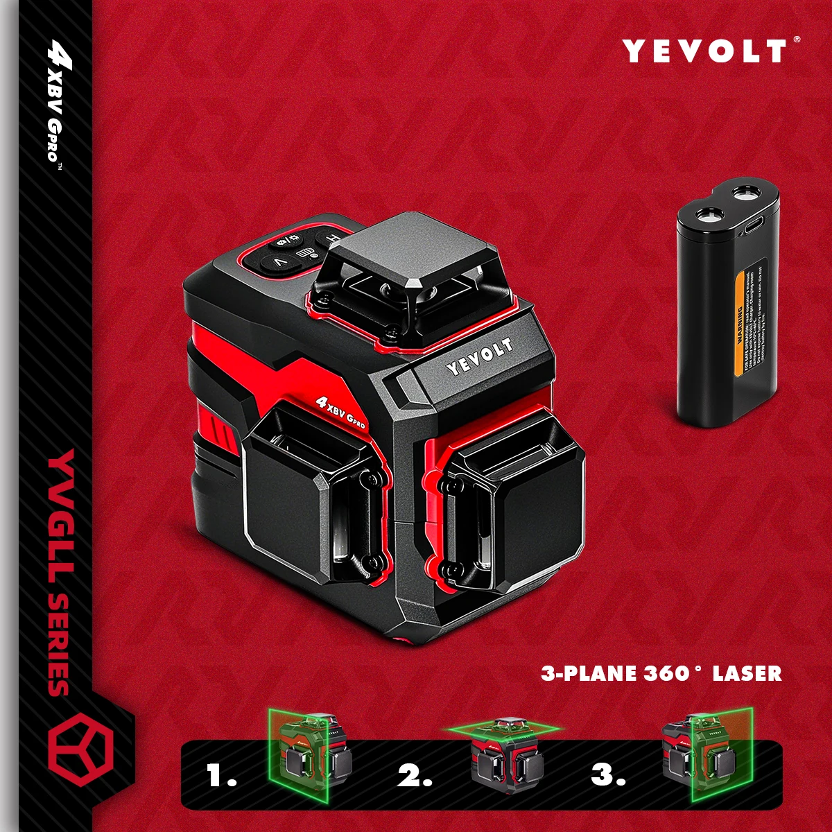 

YEVOLT YVGLL4XS12 Grade Laser Level Full Layout 12-Line Worksite&Home Dual-Power High-Accuracy ±4° Self-Leveling 30m Long Range