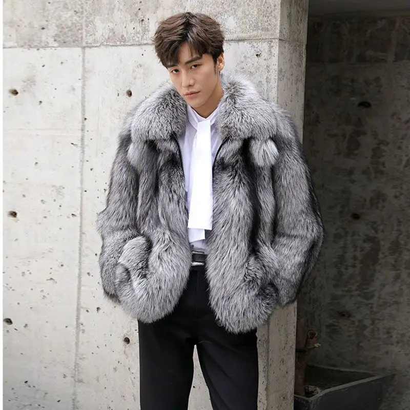 

Quality 2023 Winter New Faux Fox Fur Coat Men's Warm Tide Fashion Loose Overcoat Handsome Lapel Plus Size Mink Jacket Clothes