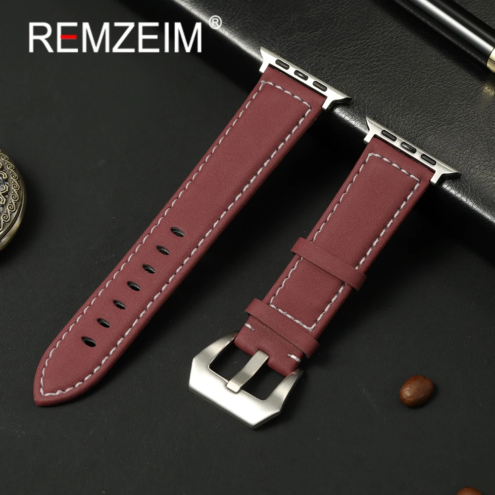 Винтажный кожаный ремешок для часов Apple Watch Band 42/44/45/46/49/38/40/41 мм, матовый ремешок для IWatch Series 1-10 Ultra SE 2