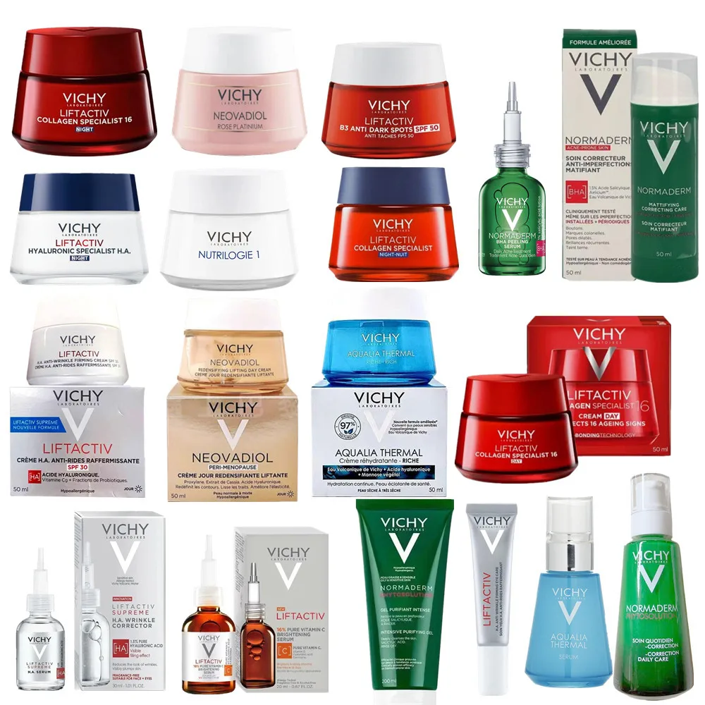 Productos para el cuidado de la piel de la serie Vichy, crema Facial de tóner, limpiador Facial, crema antienvejecimiento para ojos, esencia reafirmante que reduce las líneas finas
