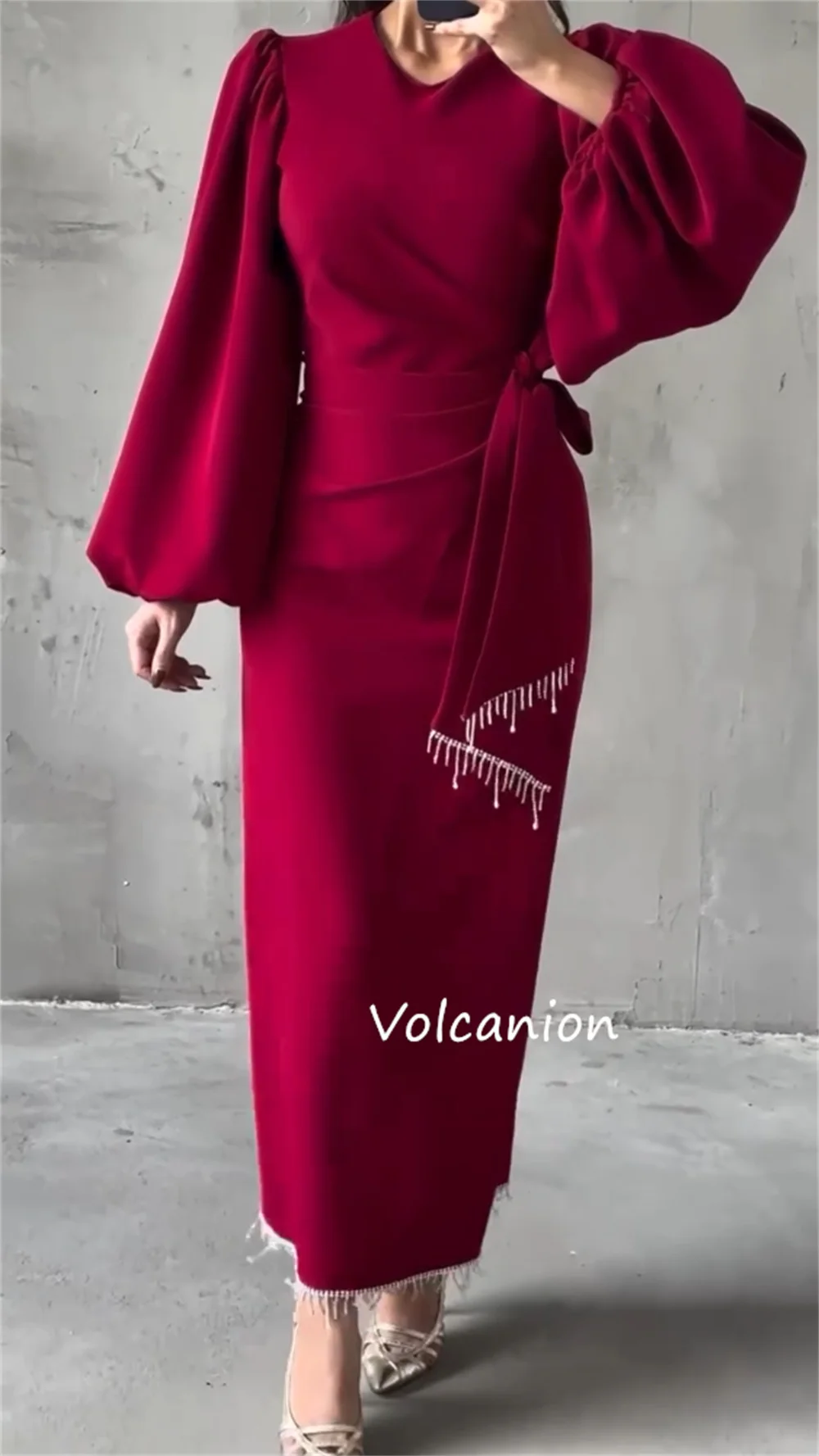 ที่กําหนดเอง JERSEY SASH คอลัมน์ V คอ MIDI ชุด Bespoke โอกาสชุดราตรี CLASSIC Elegant คุณภาพสูง