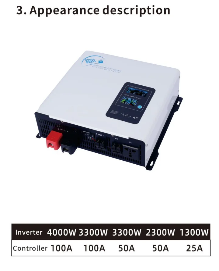 Hybrid Solar Inverter 3300W 2300W  Off Grid Tie Pure Sine Wave MPPT Inverter 12V 24V 48V 110V 220V 30A 60A 100A Solar Charger