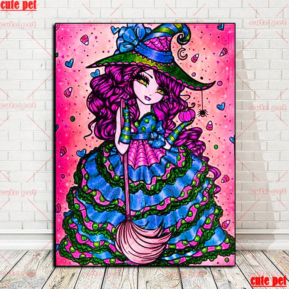 Full Square Drill Cartoon girl DIY Diamond Painting Crystal Embroidery Cross Stitch Needlework Mosaic Painting Witch Decor Gift