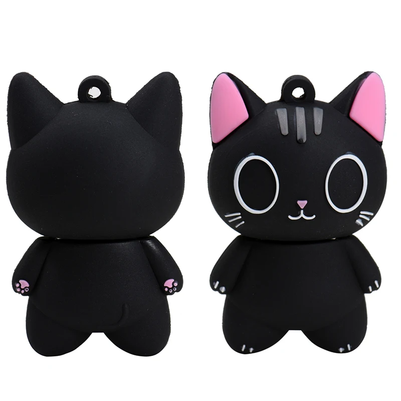 Mini Cartoon USB Flash Drive 128GB with Keychain Cute Black Cat High Speed Pen Drive 64GB Creative USB Stick Gift