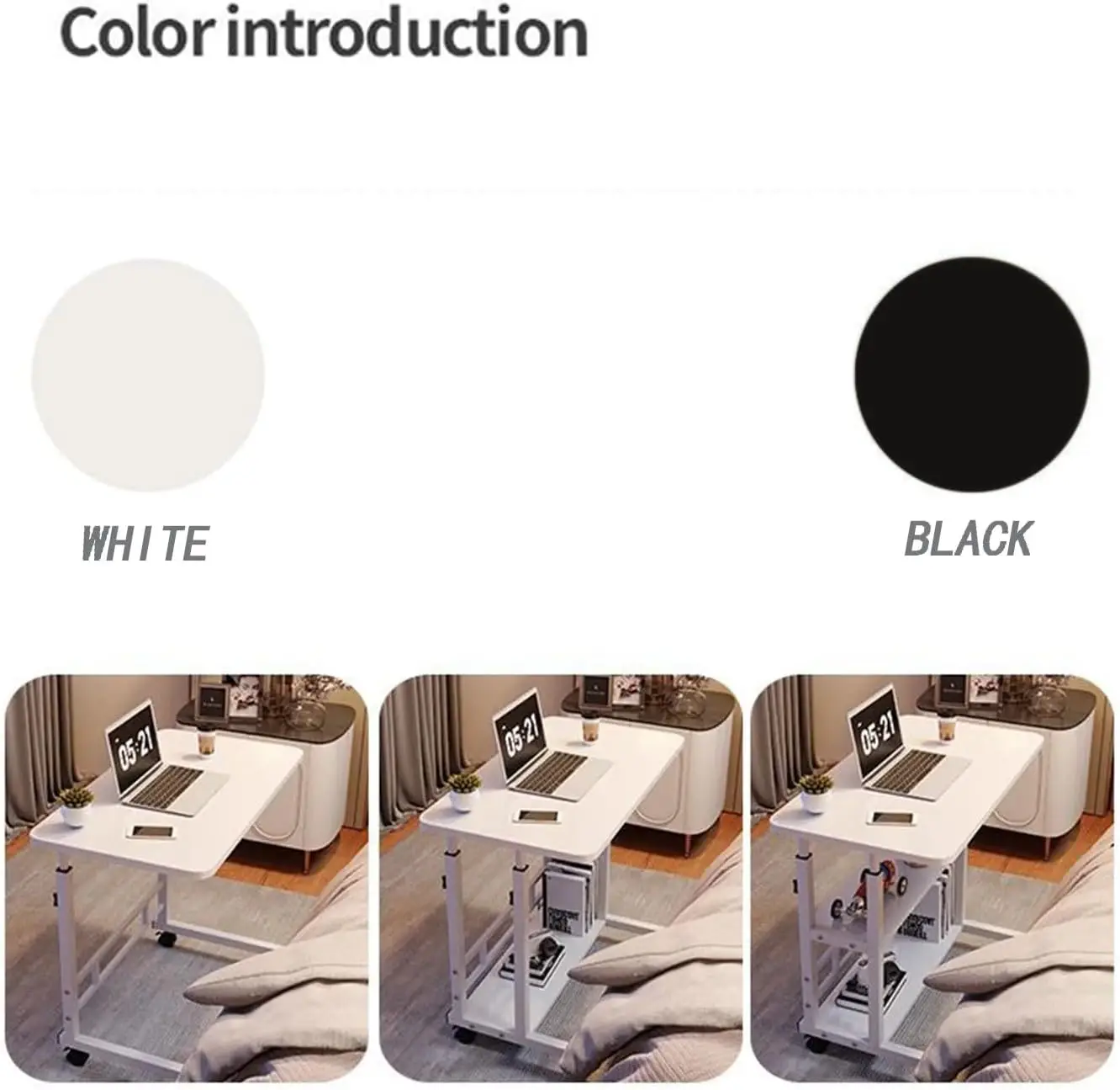 حامل مكتب دراسة الكمبيوتر المحمول بجانب السرير، طاولة محمولة قابلة للتعديل باللون الأسود