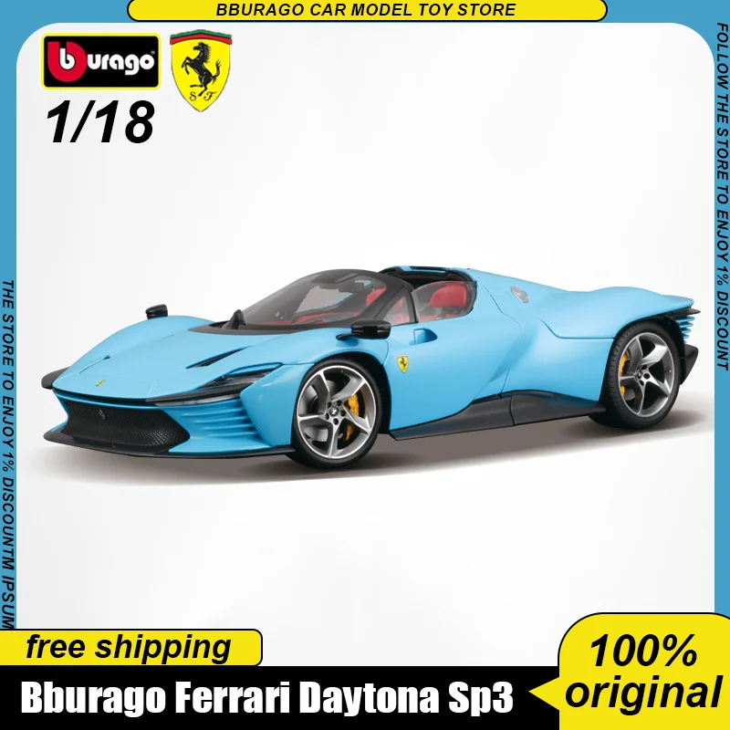 New In Stock Bburago 1:18 Ferrari Daytona Sp3 Alloy Miniature Diecast Model Refined Version Ferrari Sp3 Toys Car Model Kids Gift