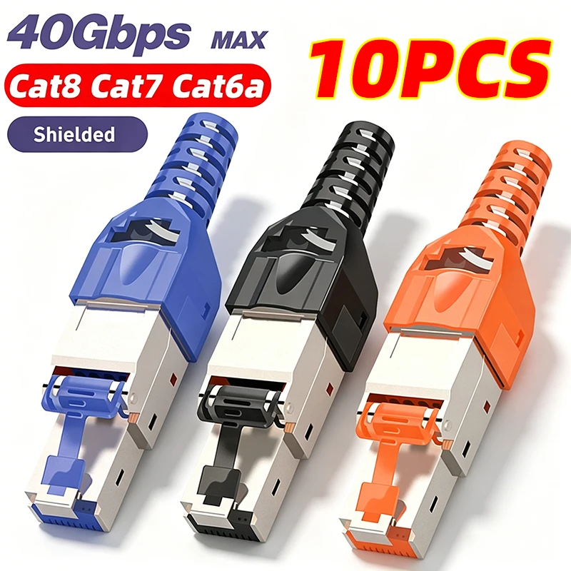 1-10Pcs RJ45 CAT8 Cat7 CAT6A Connector Tool-Free Toolless RJ45 Termination Plug Reusable Shielded for Ethernet Cables 10Gbps POE