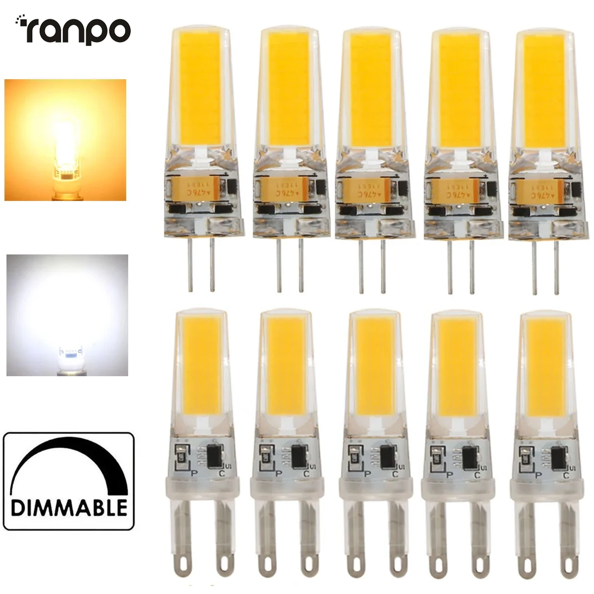 Mini 5Pcs G4 G9 Ściemnialne żarówki LED COB 12V 220V 3W 6W Zastępuje żarówkę halogenową 40W Oświetlenie dekoracyjne