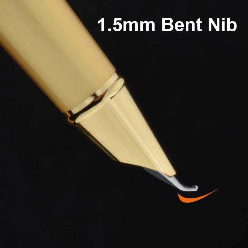 Wingsung 9376 Hooded Fountain Pen All-steel Paintless1.0/1.5mm  Art Bent Nib Pen Tip Student Calligraphy Practice Writing Pen