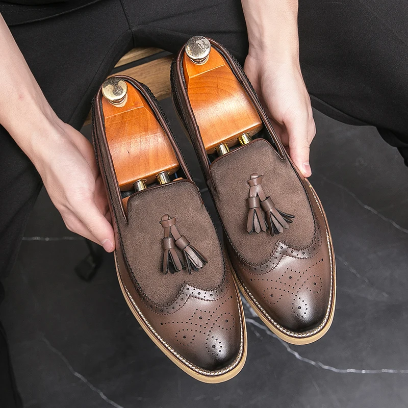 Men Business Dress Casual Fashion Elegant Formal ShoesSlip-on Evening Dress Loafers Party Tassel Leather Shoes Wedding Shoes